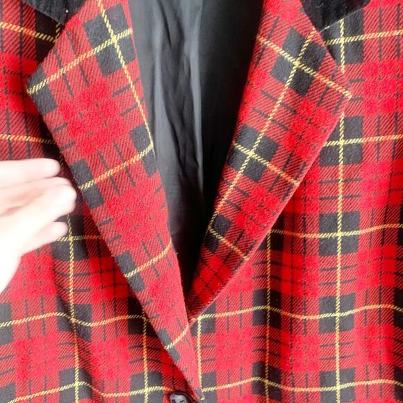 Saag Harbor Vintage Schoolboy Wool Blend Plaid Blazer Velvet Collar 16 Academia - Picture 4 of 13